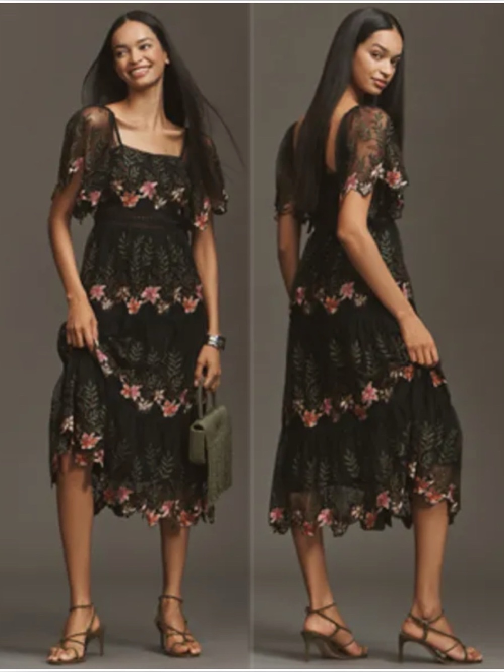 NWT bl^nk x ANTHROPOLOGIE Emryn Embroidered Square-Neck Midi Dress - Picture 4 of 15